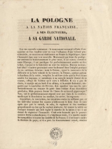 La Pologne à la nation française, à ses électeurs, à sa garde nationale