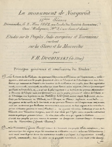 Le Monument de Novgorod : etudes sur les peuples Indo-européens et Touraniens surtout sur les Slaves et les Moskovites