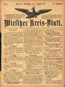 Wirsitzer Kreis-Blatt: herausgegeben vom Königlichen Landraths-Amte 1907.01.05 Jg.63 Nr2