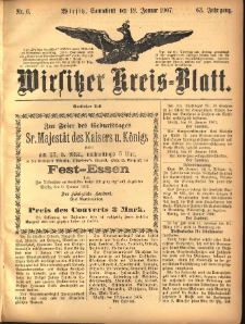 Wirsitzer Kreis-Blatt: herausgegeben vom Königlichen Landraths-Amte 1907.01.19 Jg.63 Nr6