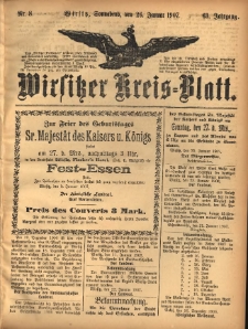 Wirsitzer Kreis-Blatt: herausgegeben vom Königlichen Landraths-Amte 1907.01.26 Jg.63 Nr8