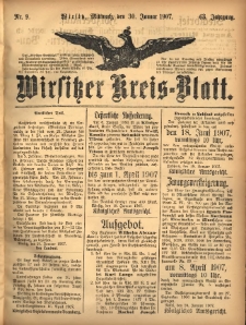 Wirsitzer Kreis-Blatt: herausgegeben vom Königlichen Landraths-Amte 1907.01.30 Jg.63 Nr9