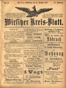 Wirsitzer Kreis-Blatt: herausgegeben vom Königlichen Landraths-Amte 1907.02.13 Jg.63 Nr13