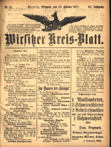 Wirsitzer Kreis-Blatt: herausgegeben vom Königlichen Landraths-Amte 1907.02.20 Jg.63 Nr15