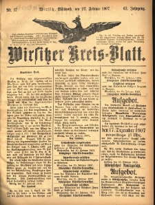 Wirsitzer Kreis-Blatt: herausgegeben vom Königlichen Landraths-Amte 1907.02.27 Jg.63 Nr17
