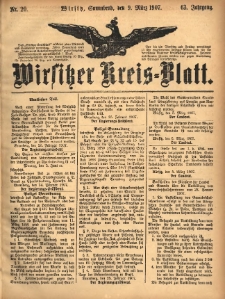 Wirsitzer Kreis-Blatt: herausgegeben vom Königlichen Landraths-Amte 1907.03.09 Jg.63 Nr20