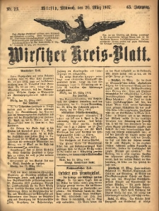 Wirsitzer Kreis-Blatt: herausgegeben vom Königlichen Landraths-Amte 1907.03.20 Jg.63 Nr23