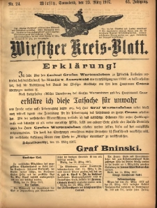 Wirsitzer Kreis-Blatt: herausgegeben vom Königlichen Landraths-Amte 1907.03.23 Jg.63 Nr24