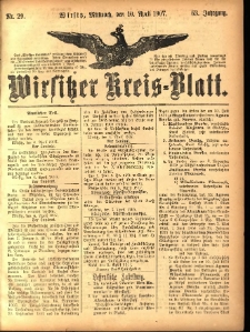 Wirsitzer Kreis-Blatt: herausgegeben vom Königlichen Landraths-Amte 1907.04.10 Jg.63 Nr29