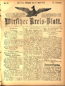 Wirsitzer Kreis-Blatt: herausgegeben vom Königlichen Landraths-Amte 1907.04.17 Jg.63 Nr31