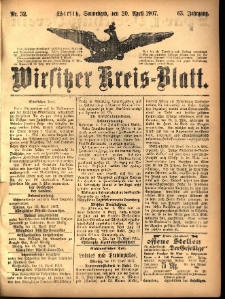 Wirsitzer Kreis-Blatt: herausgegeben vom Königlichen Landraths-Amte 1907.04.20 Jg.63 Nr32
