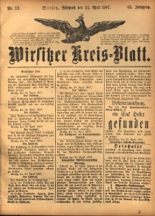 Wirsitzer Kreis-Blatt: herausgegeben vom Königlichen Landraths-Amte 1907.04.24 Jg.63 Nr33