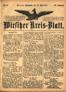 Wirsitzer Kreis-Blatt: herausgegeben vom Königlichen Landraths-Amte 1907.04.27 Jg.63 Nr34