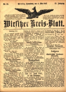 Wirsitzer Kreis-Blatt: herausgegeben vom Königlichen Landraths-Amte 1907.05.04 Jg.63 Nr36