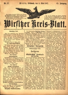 Wirsitzer Kreis-Blatt: herausgegeben vom Königlichen Landraths-Amte 1907.05.08 Jg.63 Nr37
