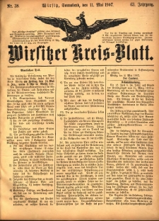 Wirsitzer Kreis-Blatt: herausgegeben vom Königlichen Landraths-Amte 1907.05.11 Jg.63 Nr38