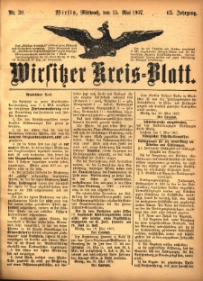 Wirsitzer Kreis-Blatt: herausgegeben vom Königlichen Landraths-Amte 1907.05.15 Jg.63 Nr39