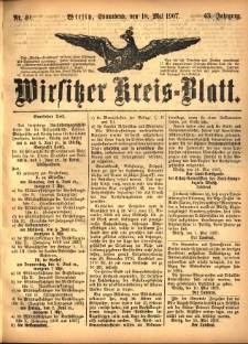 Wirsitzer Kreis-Blatt: herausgegeben vom Königlichen Landraths-Amte 1907.05.18 Jg.63 Nr40