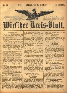 Wirsitzer Kreis-Blatt: herausgegeben vom Königlichen Landraths-Amte 1907.05.29 Jg.63 Nr43