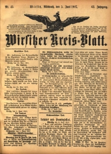 Wirsitzer Kreis-Blatt: herausgegeben vom Königlichen Landraths-Amte 1907.06.05 Jg.63 Nr45
