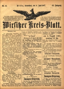 Wirsitzer Kreis-Blatt: herausgegeben vom Königlichen Landraths-Amte 1907.06.08 Jg.63 Nr46