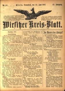 Wirsitzer Kreis-Blatt: herausgegeben vom Königlichen Landraths-Amte 1907.06.22 Jg.63 Nr50
