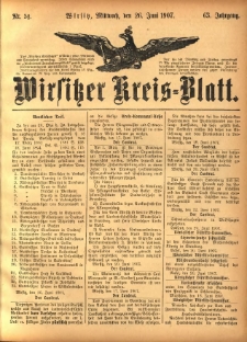 Wirsitzer Kreis-Blatt: herausgegeben vom Königlichen Landraths-Amte 1907.06.26 Jg.63 Nr51