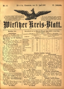 Wirsitzer Kreis-Blatt: herausgegeben vom Königlichen Landraths-Amte 1907.06.29 Jg.63 Nr52