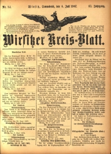 Wirsitzer Kreis-Blatt: herausgegeben vom Königlichen Landraths-Amte 1907.07.06 Jg.63 Nr54