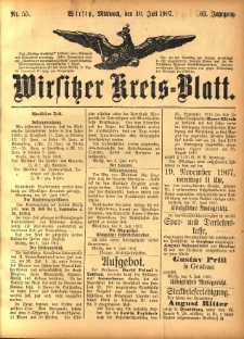 Wirsitzer Kreis-Blatt: herausgegeben vom Königlichen Landraths-Amte 1907.07.10 Jg.63 Nr55