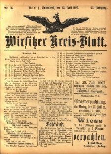 Wirsitzer Kreis-Blatt: herausgegeben vom Königlichen Landraths-Amte 1907.07.13 Jg.63 Nr56
