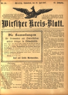 Wirsitzer Kreis-Blatt: herausgegeben vom Königlichen Landraths-Amte 1907.07.20 Jg.63 Nr58