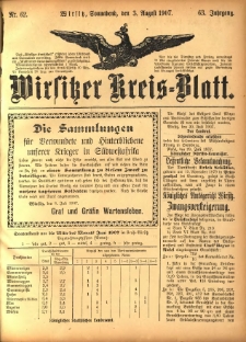 Wirsitzer Kreis-Blatt: herausgegeben vom Königlichen Landraths-Amte 1907.08.03 Jg.63 Nr62