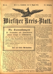Wirsitzer Kreis-Blatt: herausgegeben vom Königlichen Landraths-Amte 1907.08.10 Jg.63 Nr64