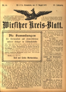 Wirsitzer Kreis-Blatt: herausgegeben vom Königlichen Landraths-Amte 1907.08.17 Jg.63 Nr66