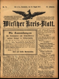 Wirsitzer Kreis-Blatt: herausgegeben vom Königlichen Landraths-Amte 1907.08.31 Jg.63 Nr70