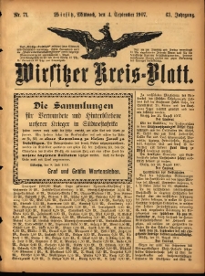 Wirsitzer Kreis-Blatt: herausgegeben vom Königlichen Landraths-Amte 1907.09.04 Jg.63 Nr71