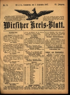 Wirsitzer Kreis-Blatt: herausgegeben vom Königlichen Landraths-Amte 1907.09.07 Jg.63 Nr72
