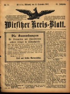 Wirsitzer Kreis-Blatt: herausgegeben vom Königlichen Landraths-Amte 1907.09.11 Jg.63 Nr73