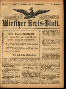 Wirsitzer Kreis-Blatt: herausgegeben vom Königlichen Landraths-Amte 1907.09.14 Jg.63 Nr74