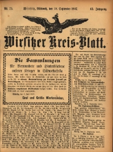 Wirsitzer Kreis-Blatt: herausgegeben vom Königlichen Landraths-Amte 1907.09.18 Jg.63 Nr75