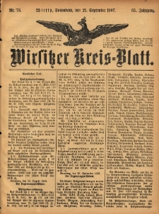 Wirsitzer Kreis-Blatt: herausgegeben vom Königlichen Landraths-Amte 1907.09.21 Jg.63 Nr76