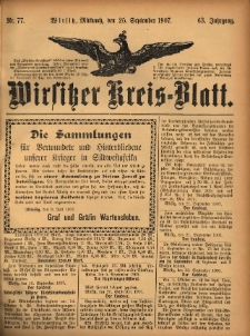 Wirsitzer Kreis-Blatt: herausgegeben vom Königlichen Landraths-Amte 1907.09.25 Jg.63 Nr77