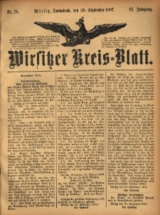 Wirsitzer Kreis-Blatt: herausgegeben vom Königlichen Landraths-Amte 1907.09.28 Jg.63 Nr78