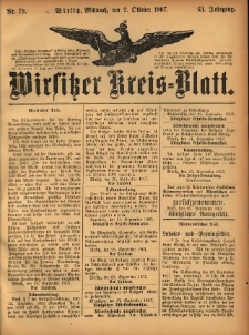 Wirsitzer Kreis-Blatt: herausgegeben vom Königlichen Landraths-Amte 1907.10.02 Jg.63 Nr79