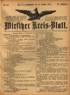 Wirsitzer Kreis-Blatt: herausgegeben vom Königlichen Landraths-Amte 1907.10.19 Jg.63 Nr84