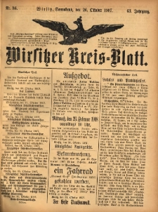 Wirsitzer Kreis-Blatt: herausgegeben vom Königlichen Landraths-Amte 1907.10.26 Jg.63 Nr86
