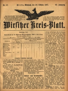 Wirsitzer Kreis-Blatt: herausgegeben vom Königlichen Landraths-Amte 1907.10.30 Jg.63 Nr87