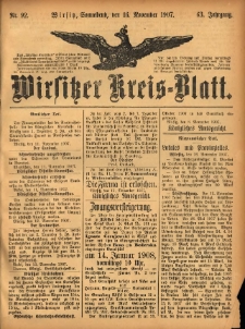 Wirsitzer Kreis-Blatt: herausgegeben vom Königlichen Landraths-Amte 1907.11.16 Jg.63 Nr92