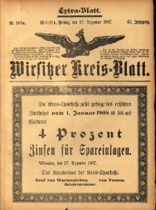 Wirsitzer Kreis-Blatt: herausgegeben vom Königlichen Landraths-Amte 1907.12.27 Jg.63 Nr103a Extra-Blatt